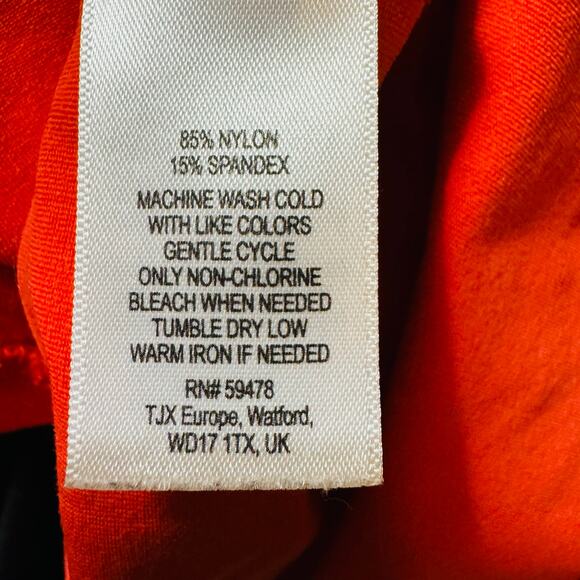 TJX Women Red Orange Nylon Spandex Sleeveless Fitted Skater Gold Zipper Dress M - Picture 7 of 7